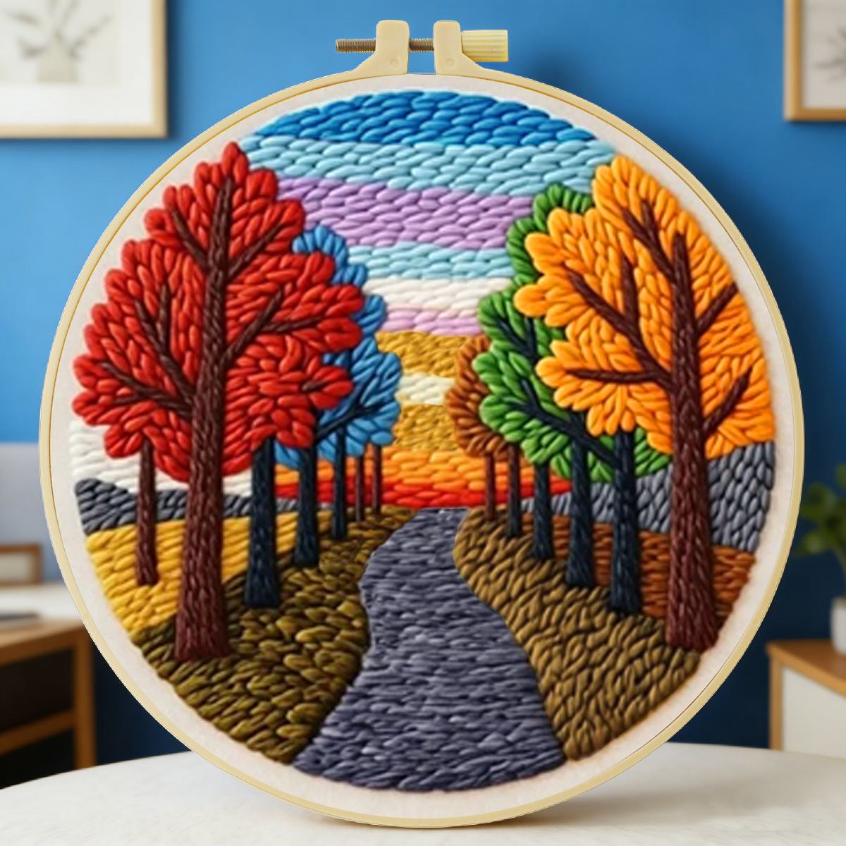 Sewing Textile Art - 20X20CM/7.87inch Scenery Punch Needle Embroidery Set