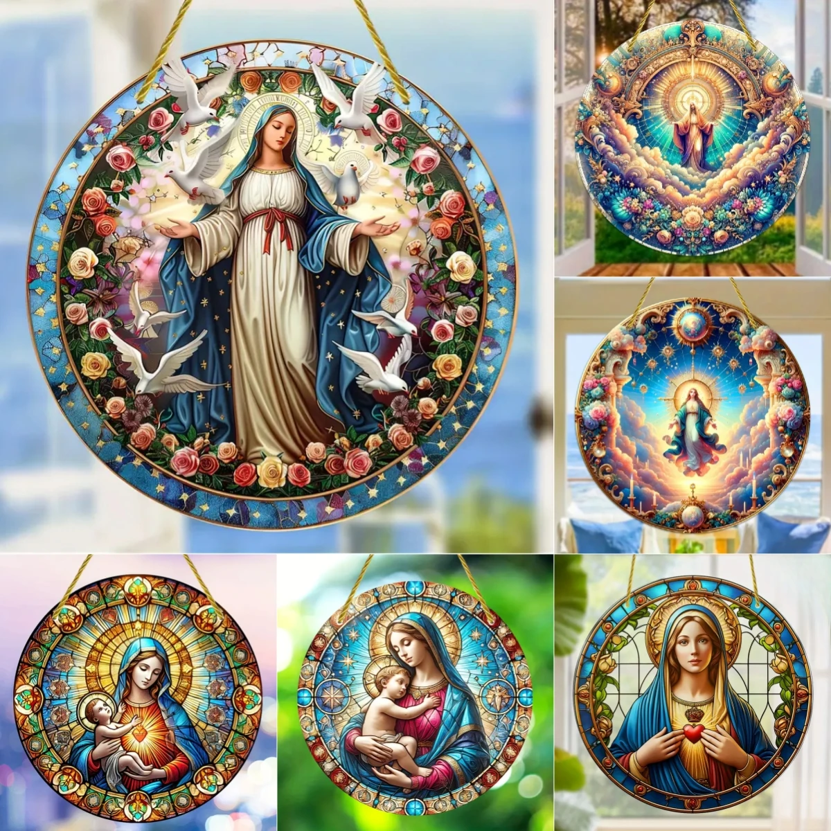 Sewing Custom - Christian Religion Mary Suncatcher,Translucent Stained Window