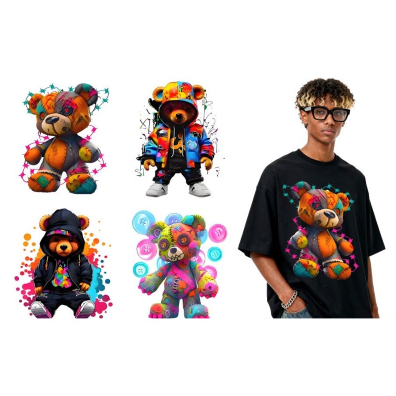 Iron On Patch - Custom Lovely Bear Pattern DTF Offset
