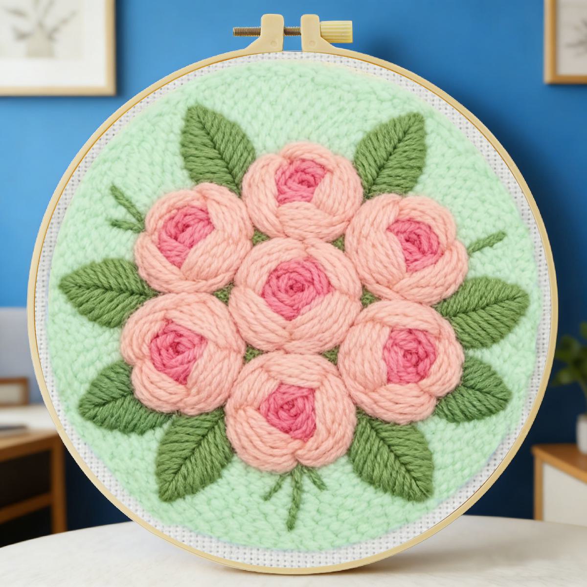 Sewing Textile Art - 20X20CM/7.87inch Flower Punch Needle Embroidery Set